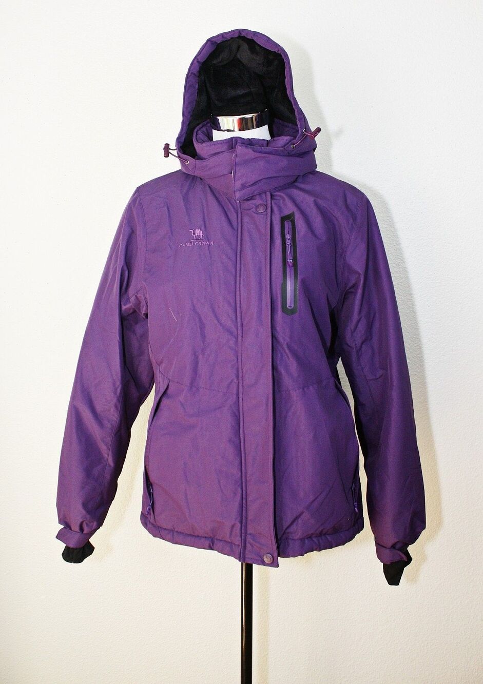 Gorpcore Outdoorsy CAMEL CROWN Hooded Ski Jacket Purple Faux Fur Lined Sz S **
